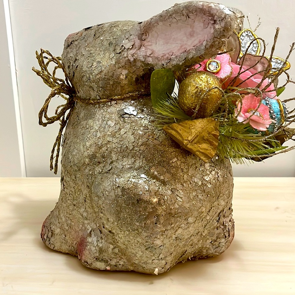 Pier 1 Imports Capiz Paper Mache Bunny Flower Butterfly Egg Spring Easter Decor.